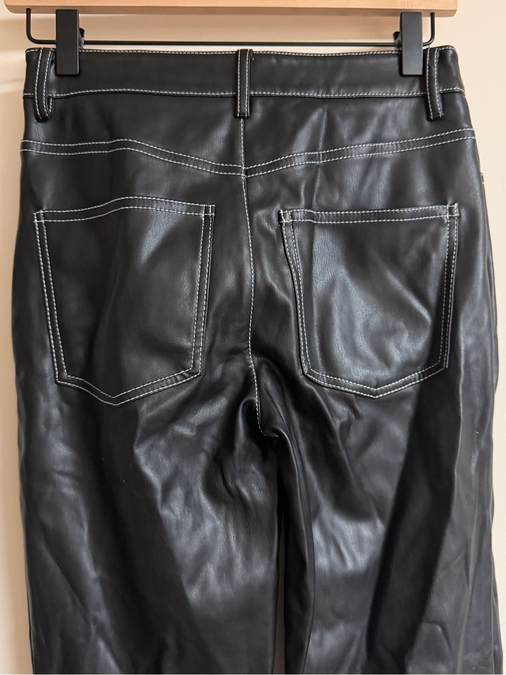 Staud Faux Leather Jeans w Contrast Stitching Size 0 - Picture 6 of 8